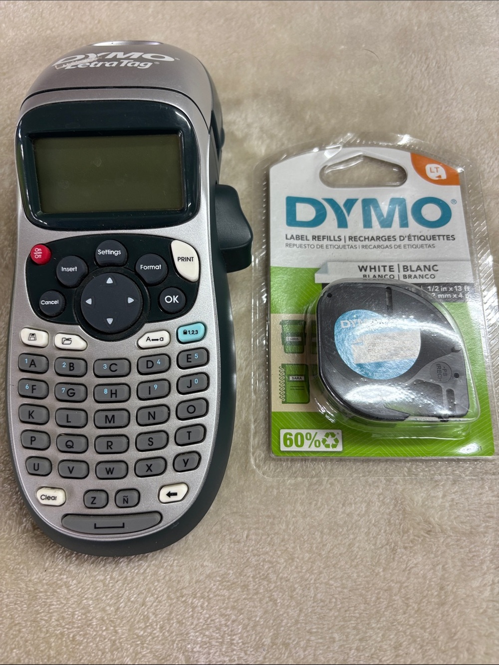 Dymo Handheld Label Maker with White Label Refill - Silver and Black